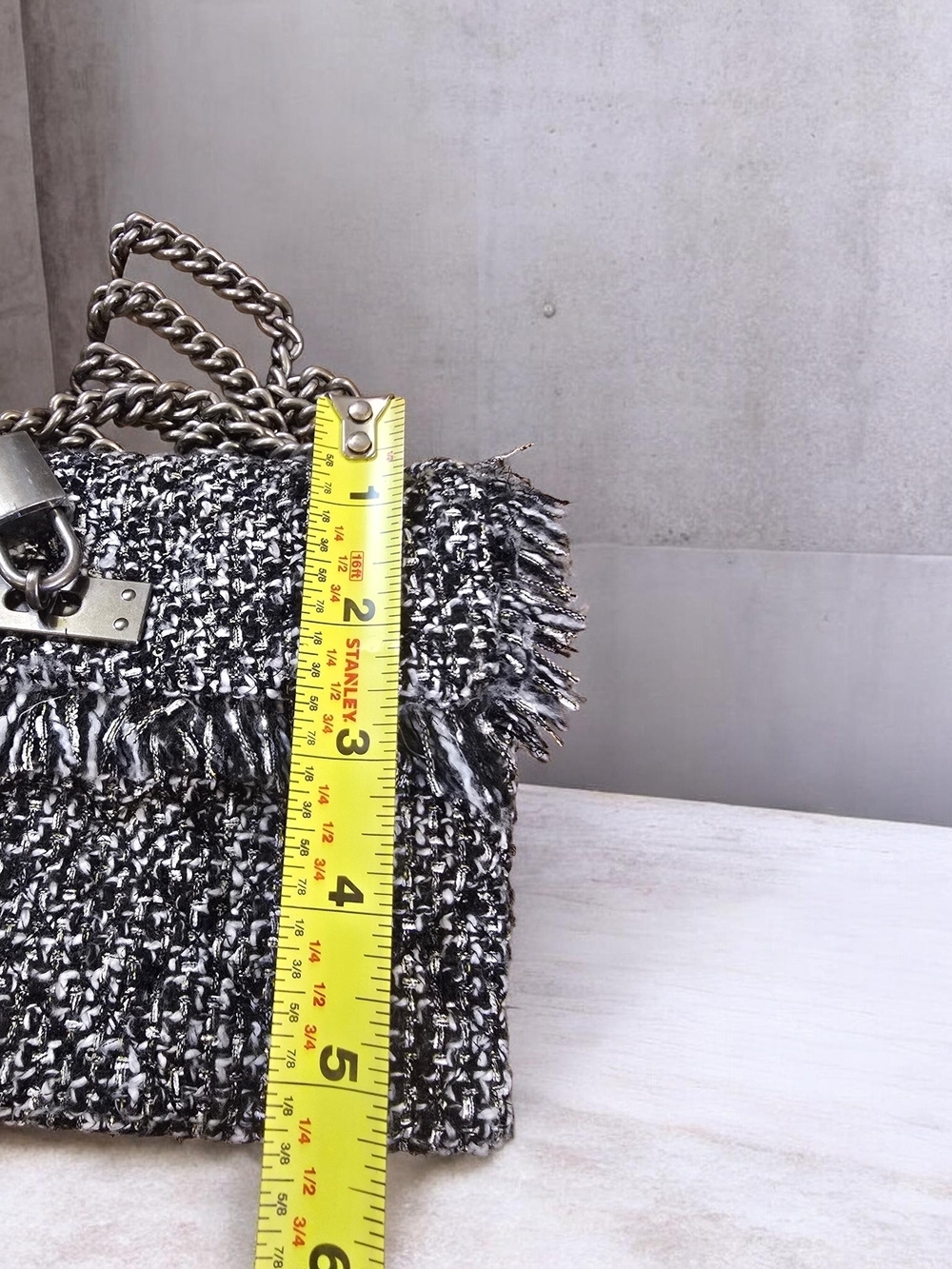Kurt Geiger Black & White Tweed Chain Crossbody with Padlock - Picture 4 of 7